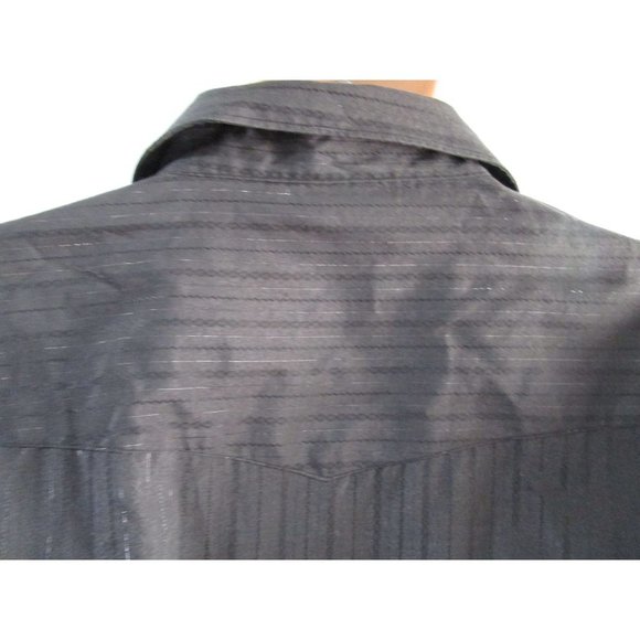Saxifon USA Black Metallic Thread Jet Black Cabachon Snap Wester Shirt XL GUC - Picture 16 of 16